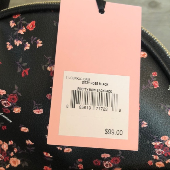Juicy Couture Ditsy Rose Black Pretty Bow Faux Leather Backpack NWT - Picture 3 of 16